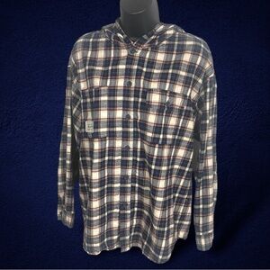 ecolier Juniors Blue White Pink Plaid Button Down Hooded Flannel Size 15